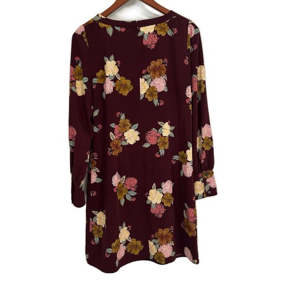 Loft Dress Women 8 Maroon Floral Long Sleeve Cottage Romantic Preppy Western - Picture 2 of 12
